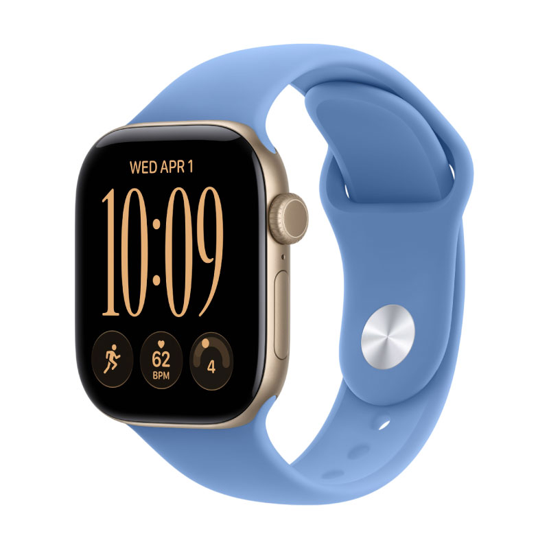 Apple Watch Series 12, 42 mm, Light Gold Aluminum Wildflower Blue Sport Band M/L